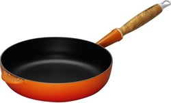 Le Creuset gietijzeren hapjespan met houten handvat - 28 cm / 3.6 liter - oranjerood