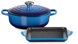Le Creuset Lage Braadpan 24cm & Grillplaat 24cm Signature Azure