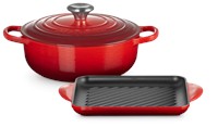 Le Creuset Lage Braadpan 24cm & Grillplaat 24cm Signature Kersenrood