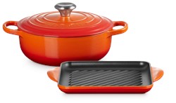 Le Creuset Lage Braadpan 24cm & Grillplaat 24cm Signature Oranjerood
